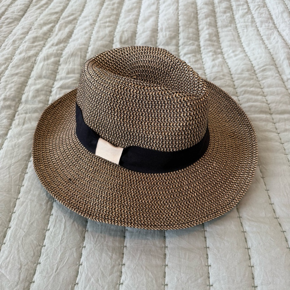 Hat Attack Tan and Black Woven Sun Hat